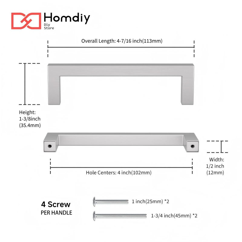 homdiy 30 Pack 4 Inch Brushed Nickel Cabinet Pulls Stainless Steel Kitchen Dresser Hardware for Drawer, Cupboard - Image 2